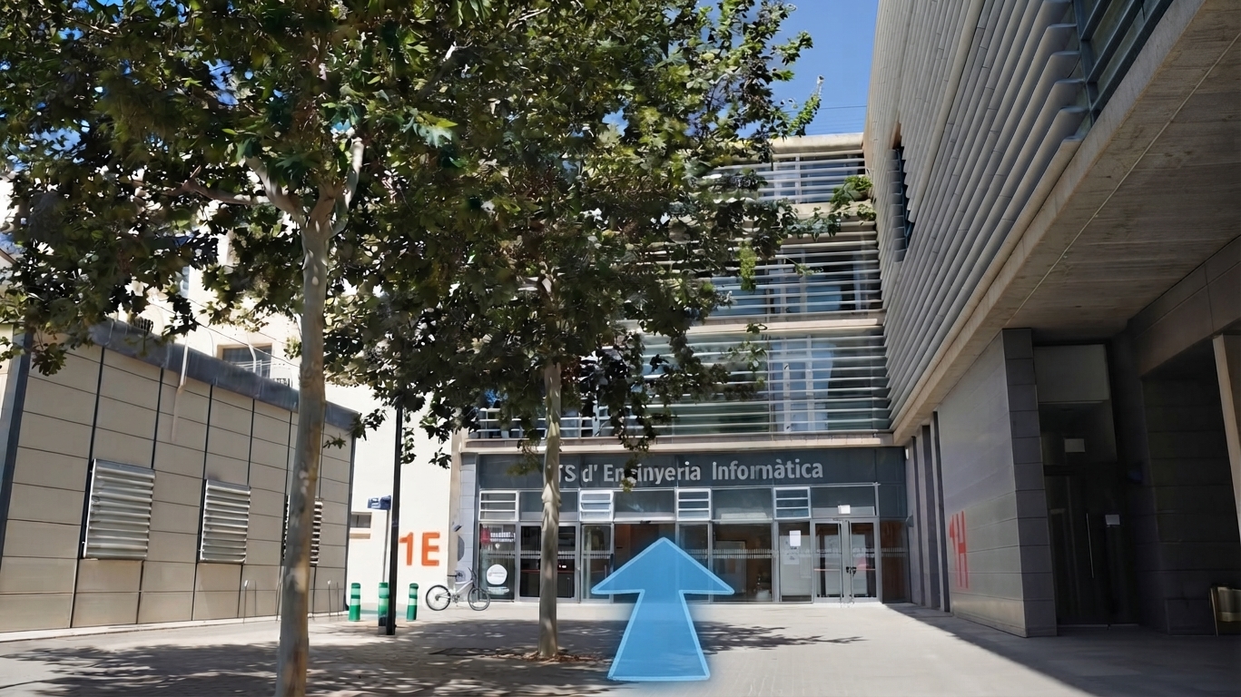 ETSINF Building Entrance (Building 1H) with directional arrow